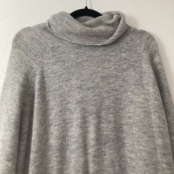 H&M Wool Blend Cowl Neck Sweater Tunic Length Gray Classic Minimalist Size Large - Picture 2 of 8